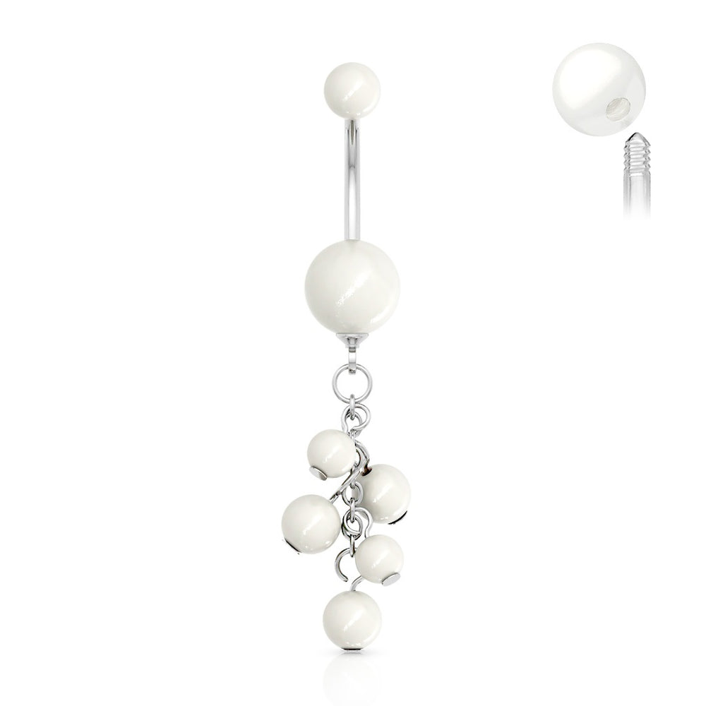 Elegant White Faux Pearl Dangling Belly Ring