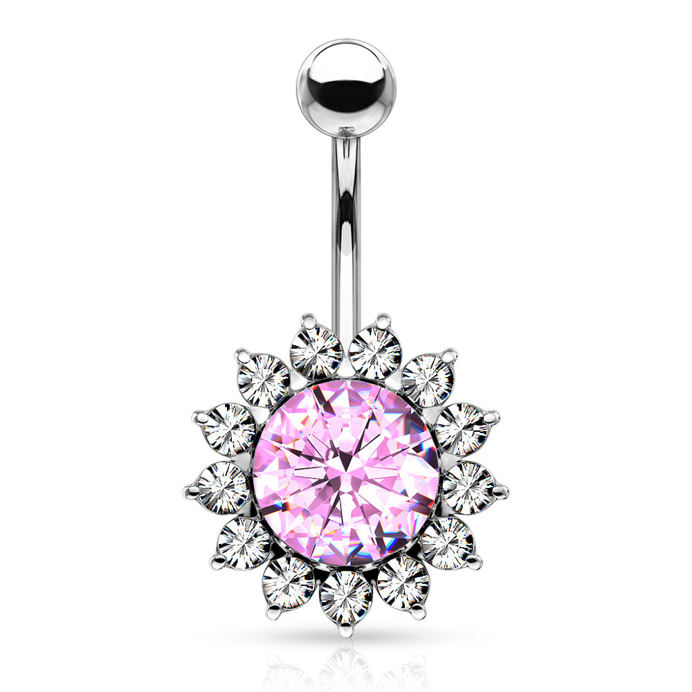 Large Pink CZ and Around Belly Ring