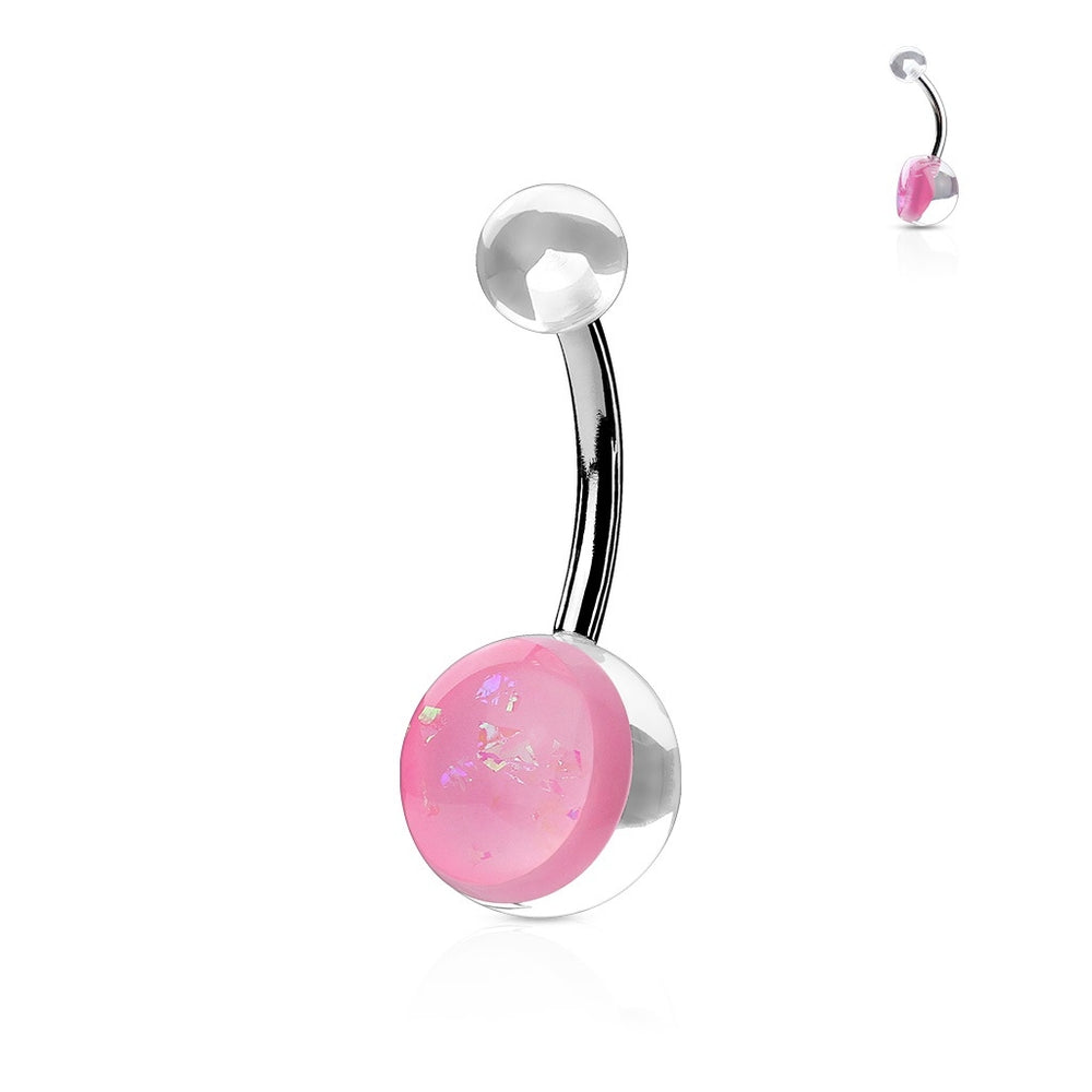 Opal Glitter Acrylic Belly Ring-Pink