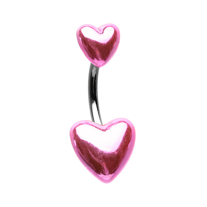 Pink Two of Hearts Metallic Belly Ring