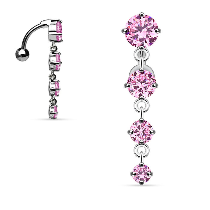 Pink Top Drop CZ Belly Ring