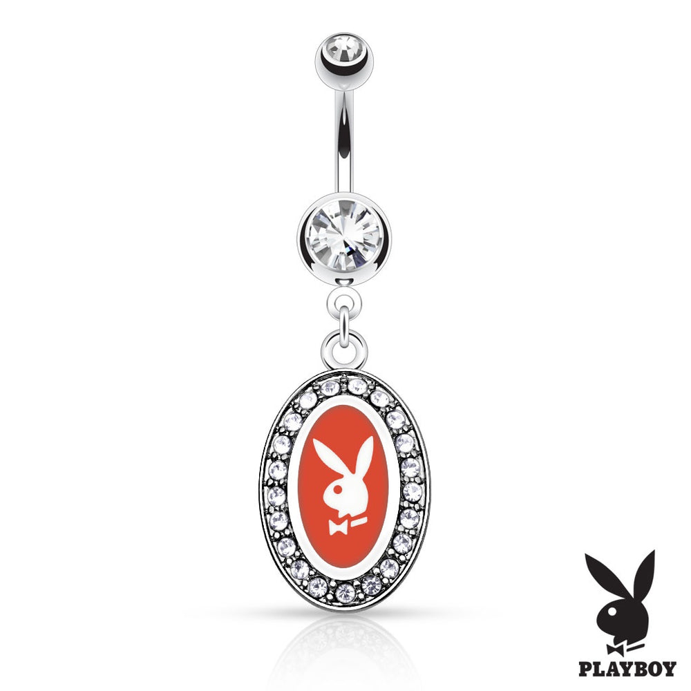 Playboy Bunny Round Frame Belly Ring - Red