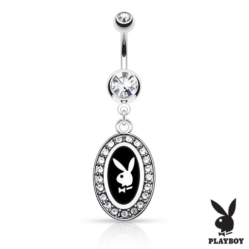 Playboy Bunny Round Frame Belly Ring - Black