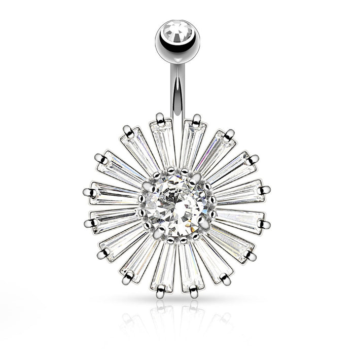 Princess Cut Shield with Clear CZ Center Belly Ring