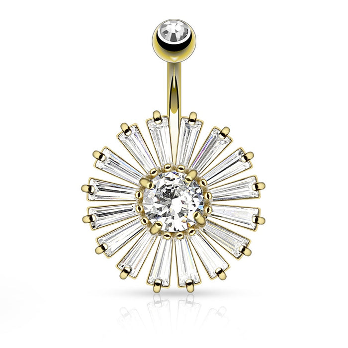 Princess Cut CZ Shield with Clear CZ Center Belly Ring
