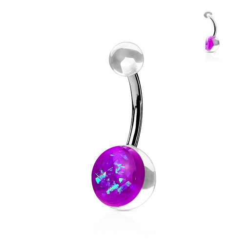 Opal Glitter Acrylic Belly Ring-Purple