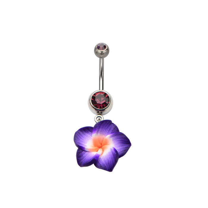 Purple Tropical Flower Belly Ring
