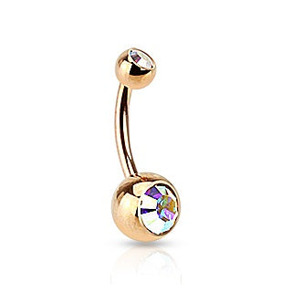 Rose Gold Double Gem Belly Ring - Iridescent