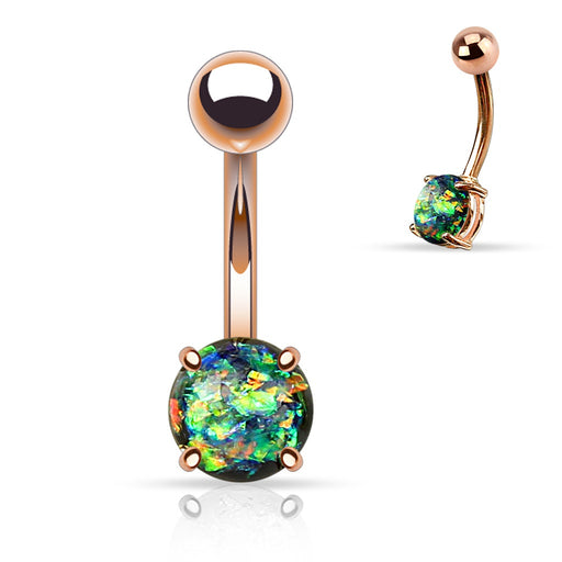 Rose Gold Dark Green Opal Glitter Belly Ring