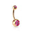 Rose Gold Double Gem Belly Ring - Hot Pink