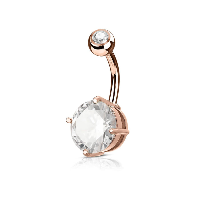 Rose Gold Plated Prong Set CZ Belly Ring