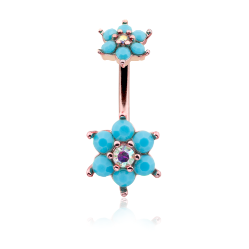 Rose Gold Turquoise Flower Belly Ring