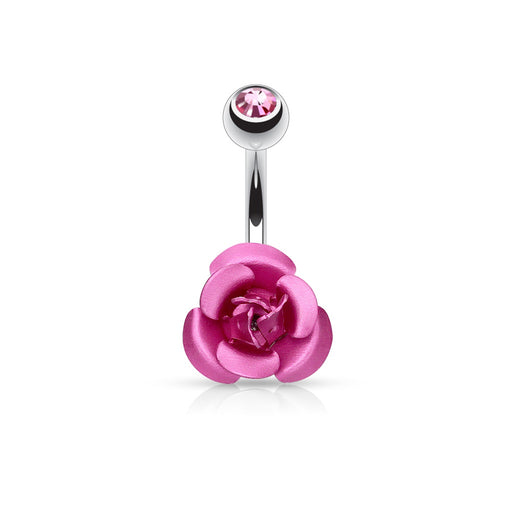 Metal Rose Belly Ring-Pink