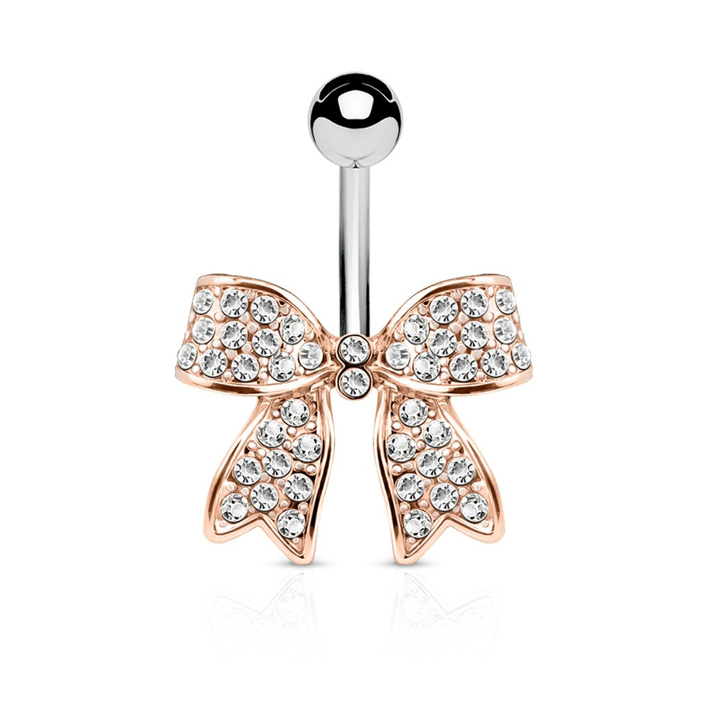 Rose Gold Crystal Paved Bow Belly Ring