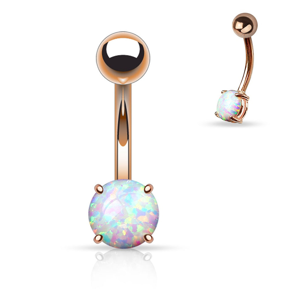 thumbnail image 2 of 14g Rose Gold Plated Navel Ring – Surgical Steel Belly Bar With Druzy Stone, 10mm 2 of 5