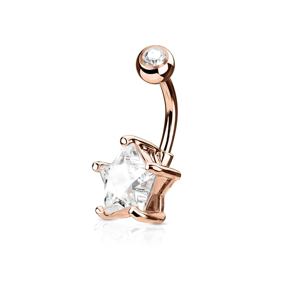 Rose Gold Star Solitaire Belly Ring
