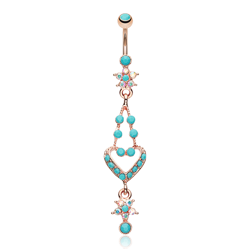 Rose Gold Turquoise Heart Belly Ring