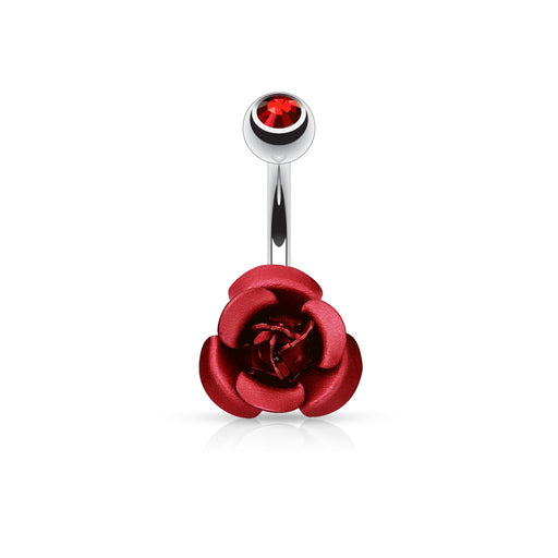 Metal Rose Belly Ring-Red