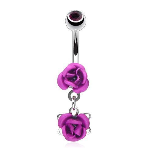 Purple Dangling Mini Roses Belly Ring