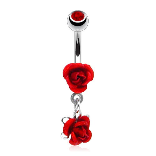 Red Dangling Mini Roses Belly Ring
