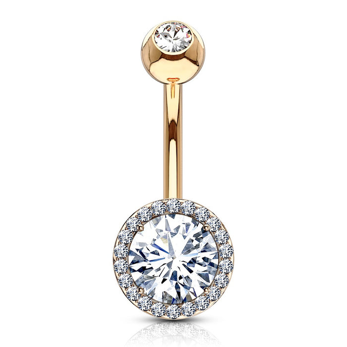 CZ Double Tier Belly Ring Rose Gold