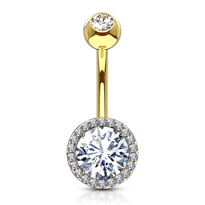 CZ Double Tier Belly Ring Gold Plated