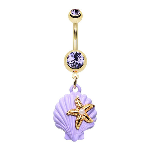 Rose Gold Purple Seashell Belly Ring