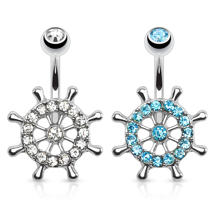 Ship Wheel Paved CZ Belly Ring