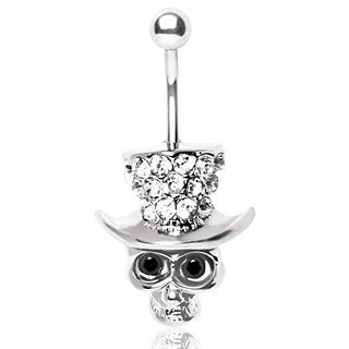 Skull with Gemmed Top Hat Belly Ring