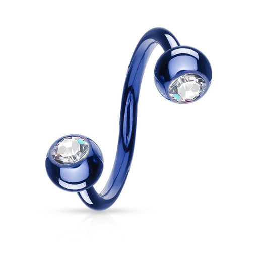 Blue 14 GA Titanium Double Gem Spiral Belly Ring