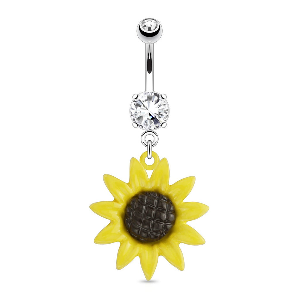 Dangling Sunflower Belly Ring Belly Bars & Belly Button Rings — Belly Bling