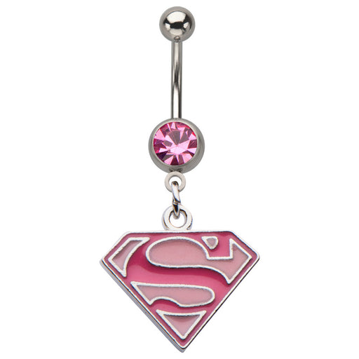 Pink Supergirl Dangling Belly Ring