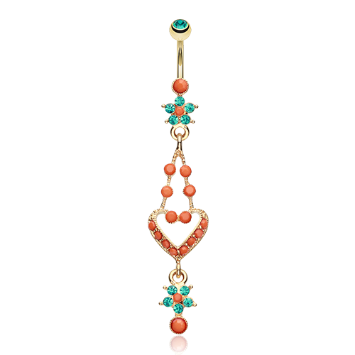 Golden Coral Heart Belly Ring