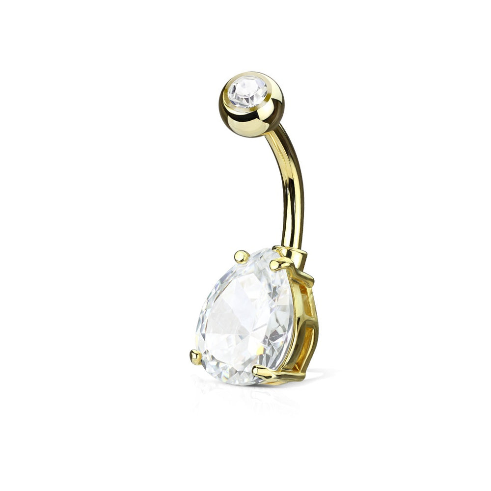 Gold Plated CZ Teardrop Belly Ring