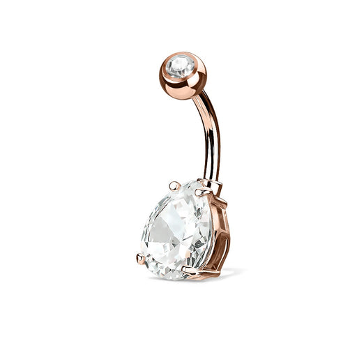 Rose Gold CZ Teardrop Belly Ring