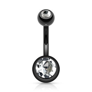 Clear Black Titanium Double Gem Belly Ring