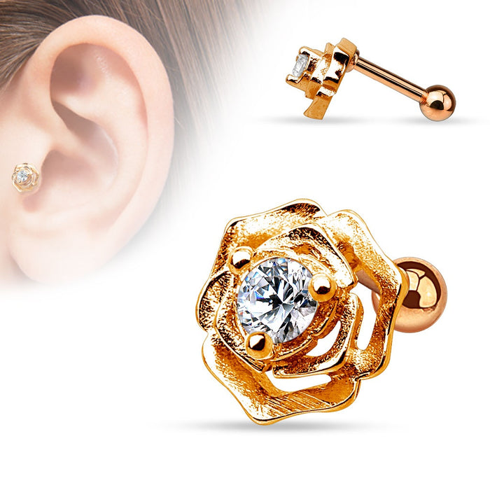 CZ Centered Flower Cartilage Ring - Rose Gold