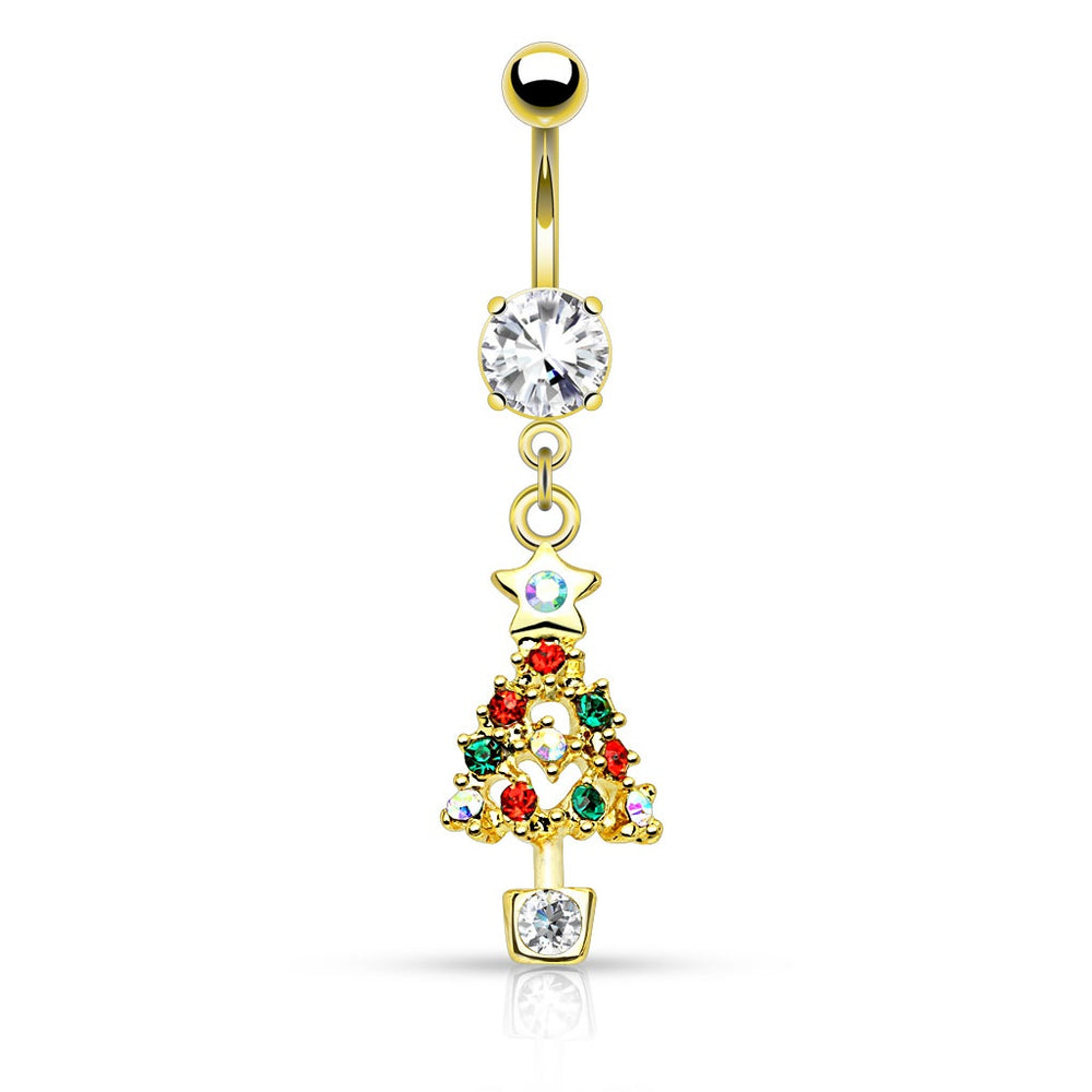 Paved Christmas Tree Belly Ring