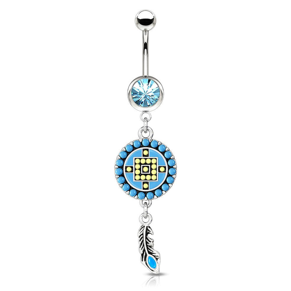 Beaded Circle and Feather Belly Ring