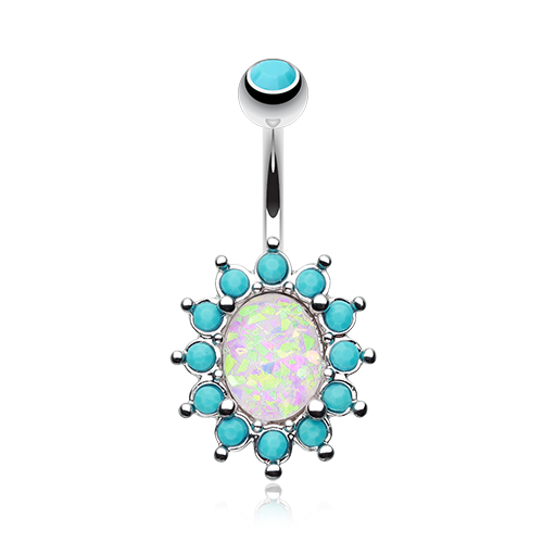 Turquoise Opal Belly Ring Silver