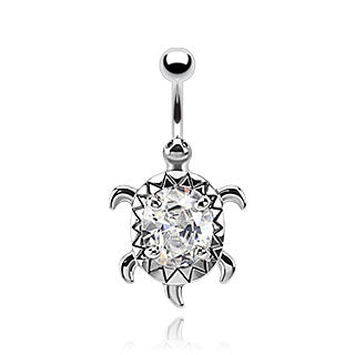 Clear CZ Turtle Belly Button Ring