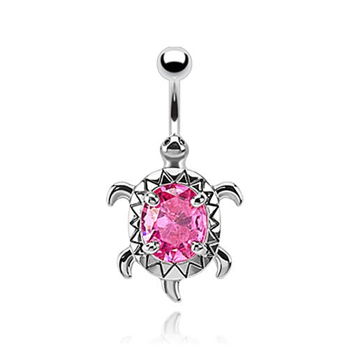 Pink CZ Turtle Belly Ring