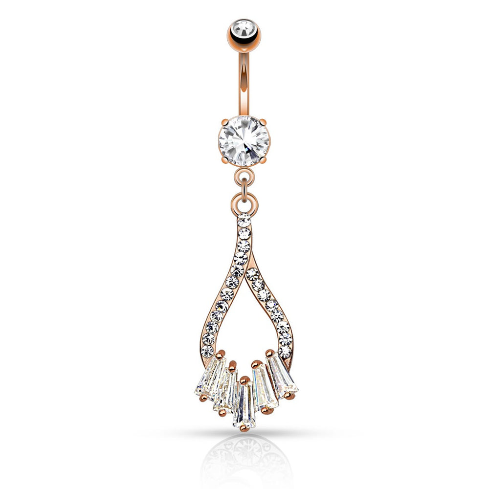 Twist Droplet with Five Princess Cut CZs Belly Ring - Rose Gold