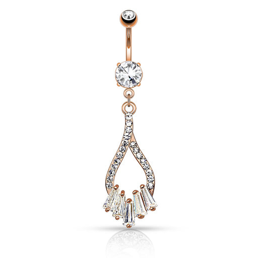 Twist Droplet with Five Princess Cut CZs Belly Ring - Rose Gold