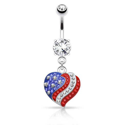 Crystal Paved American Flag Heart Belly Ring