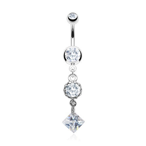 Vintage Style CZ Belly Ring - Clear