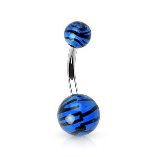 Zebra Print Belly Button Ring - Blue
